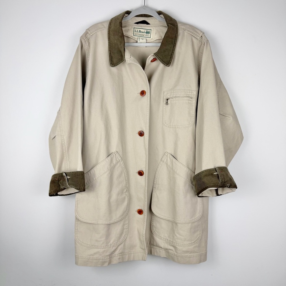 LL Bean Jacket Women's 3X Cream Cotton Corduroy Cuffs Barn Chore Field Coat Camp